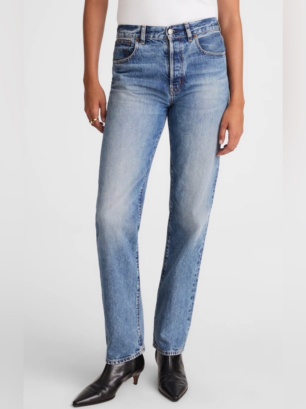 Madewell The Longline Straight Jeans Size 30 Medium Blue Wash Rigid Denim